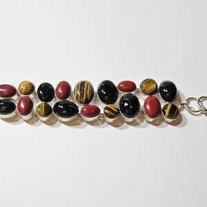 Elegant Tiger Eye, Red Jasper And Garnet Gem Stone Bracelet